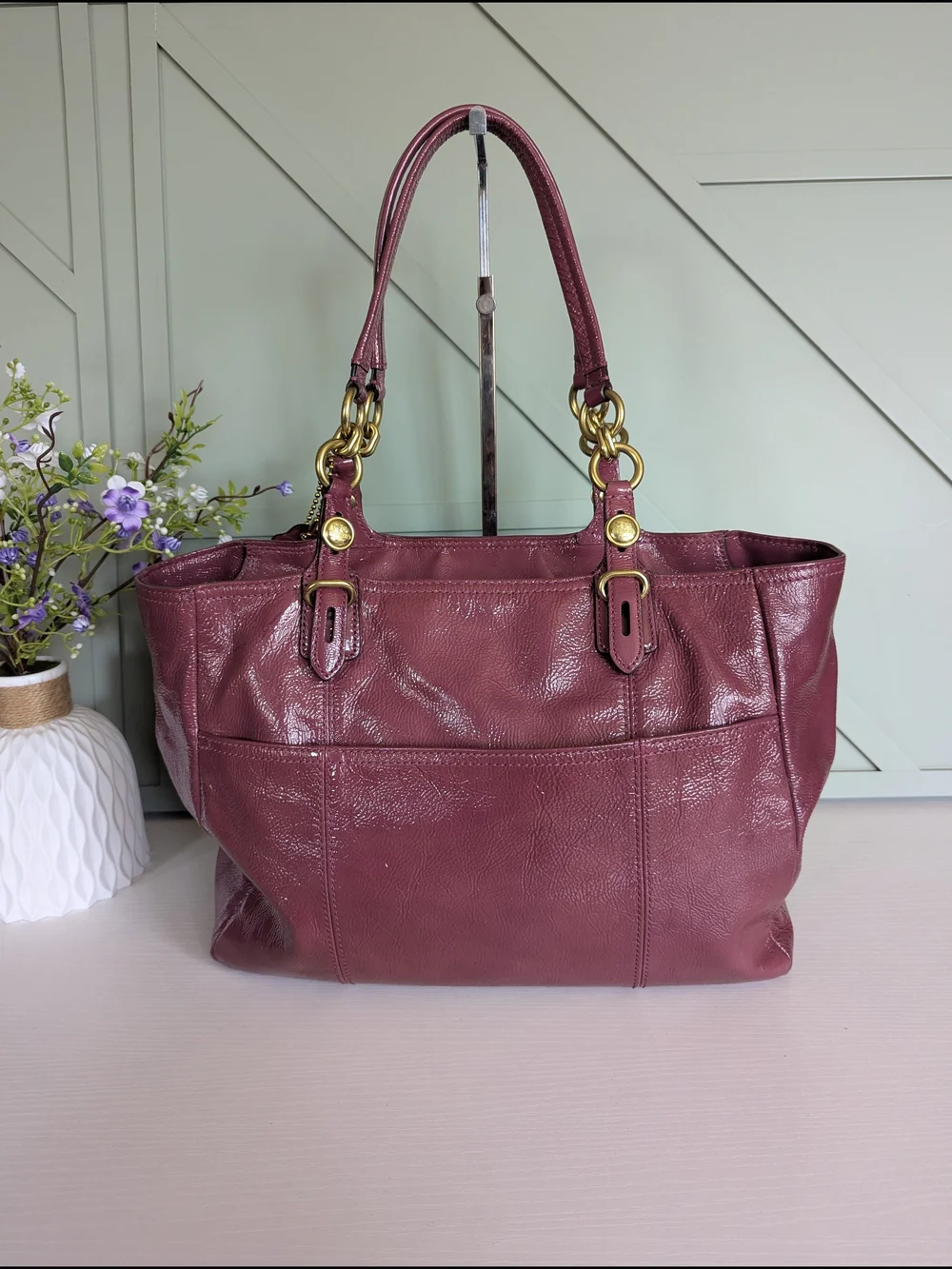 Coach Shoulder Tote in Plum with Gold Hardware